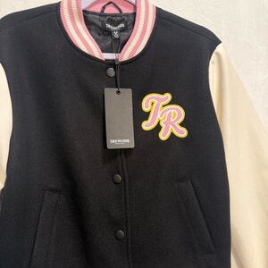 True Religion NWT Script Wool Horseshoe Varsity Jacket Black/Pink